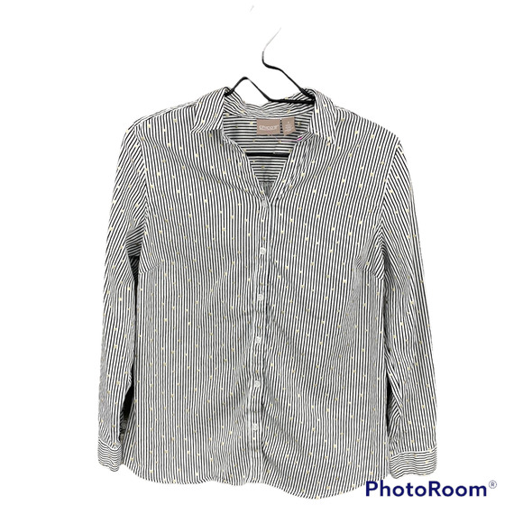 Chico's Tops - Chico's Women's Striped Polka Dot Button Down Top Shirt Sz 1/M/8 Black White
